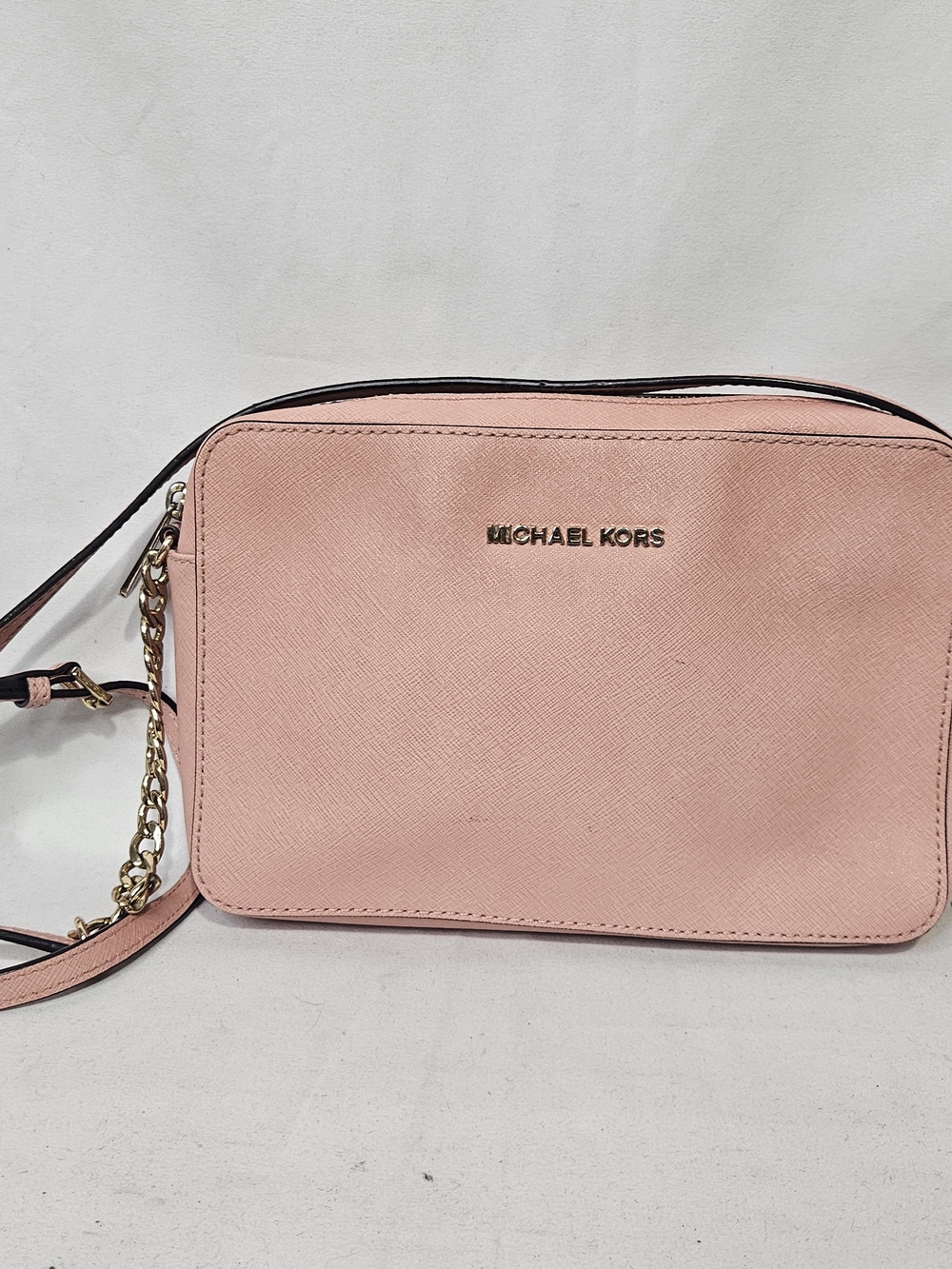 Michael Kors Pink Saffiano Crossbody Shoulder Bag Jet Set East West Small Purse
